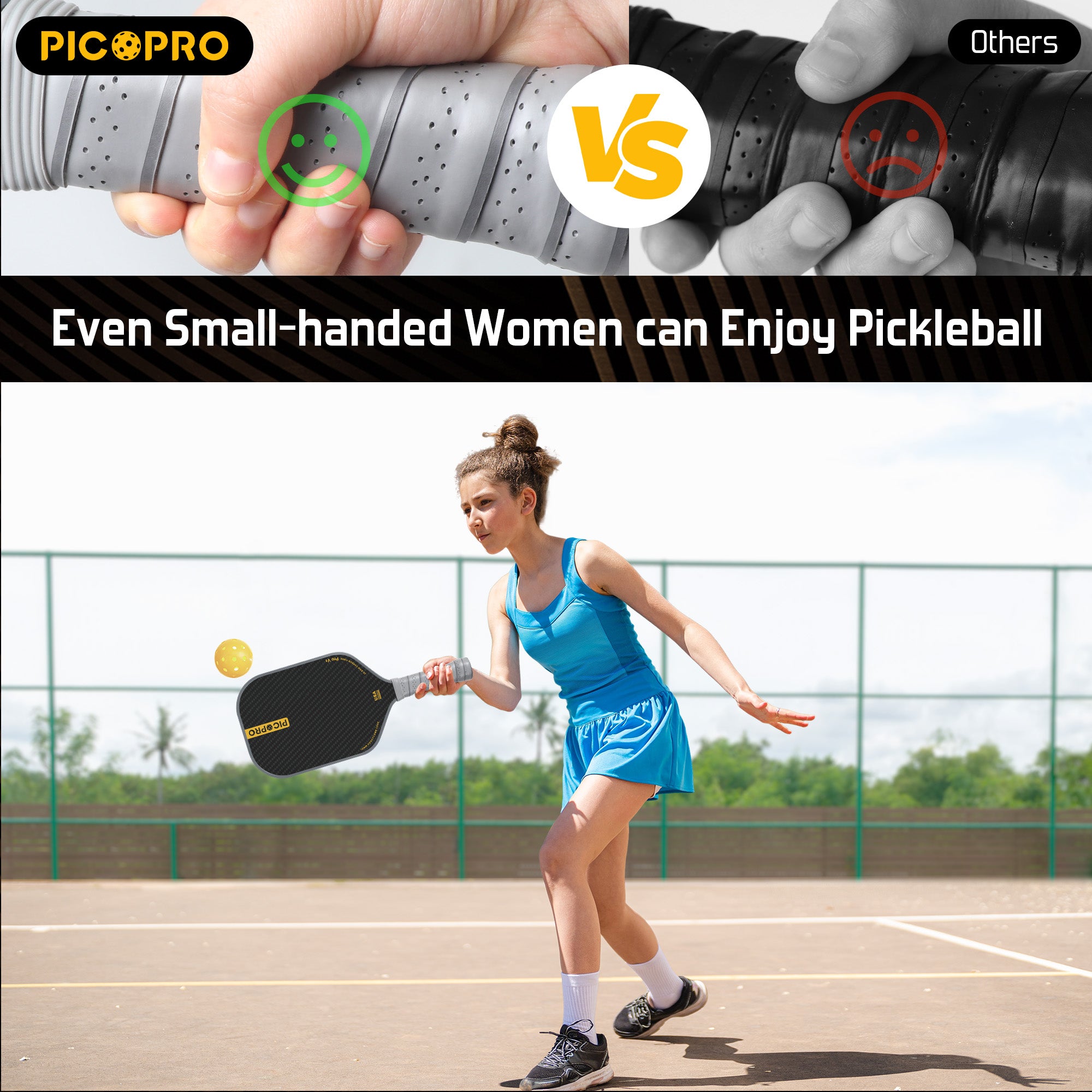 PicoPro Raw Carbon Fiber 3K Pickleball Paddle Black