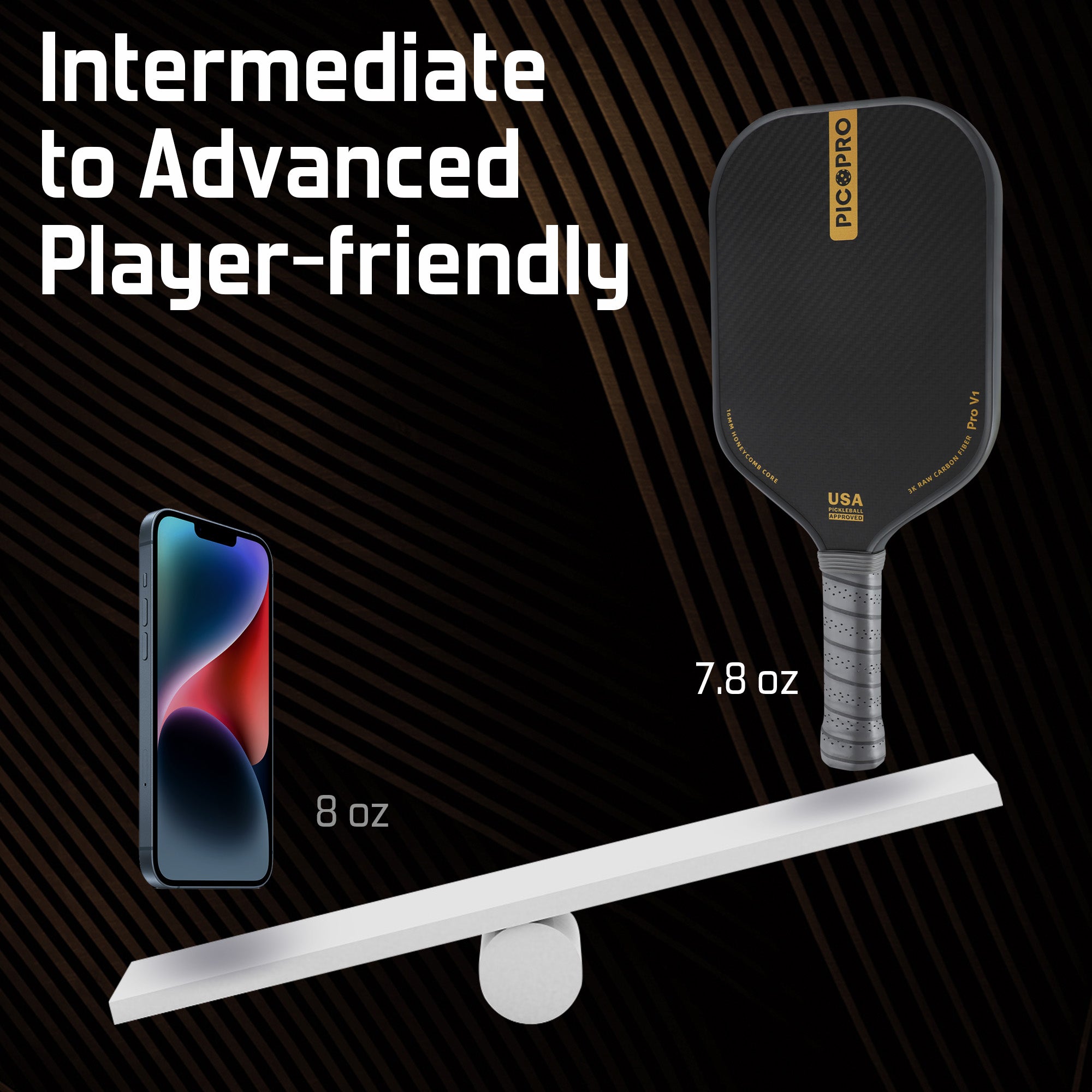 PicoPro Raw Carbon Fiber 3K Pickleball Paddle Black