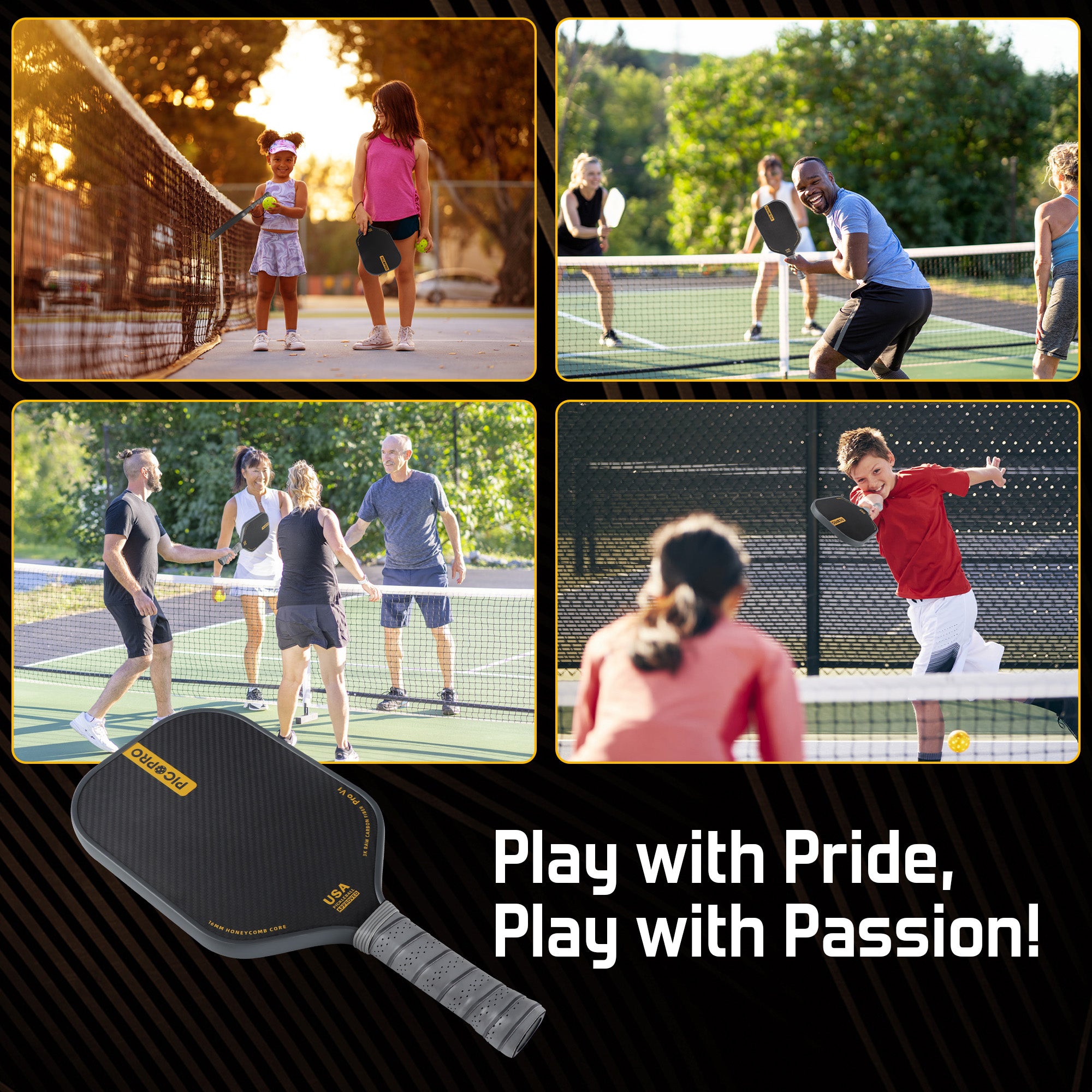 PicoPro Raw Carbon Fiber 3K Pickleball Paddle Black